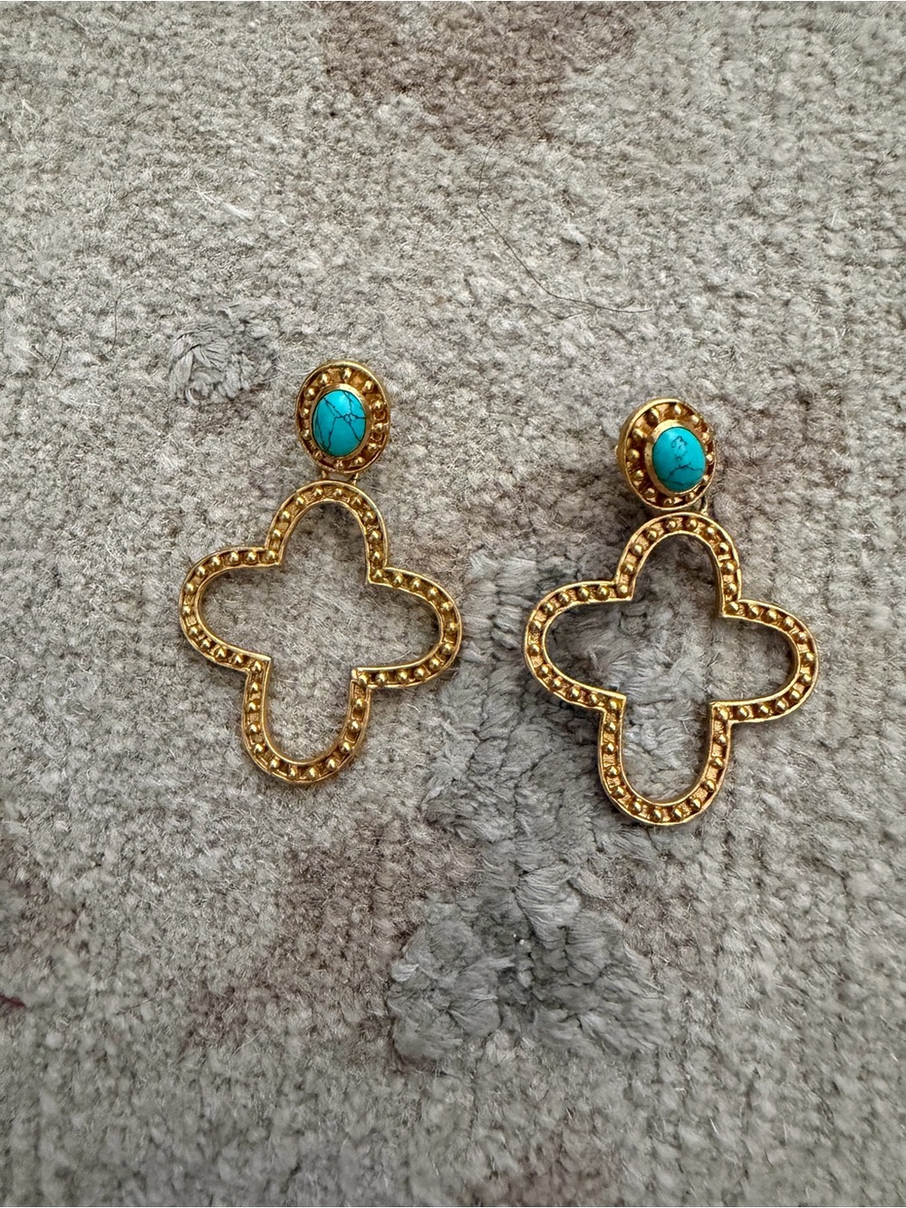 Julie Vos Gold & Turquoise stone Clover Drop Earrings
